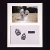 17- silver dog paw casts in black frame with white backing